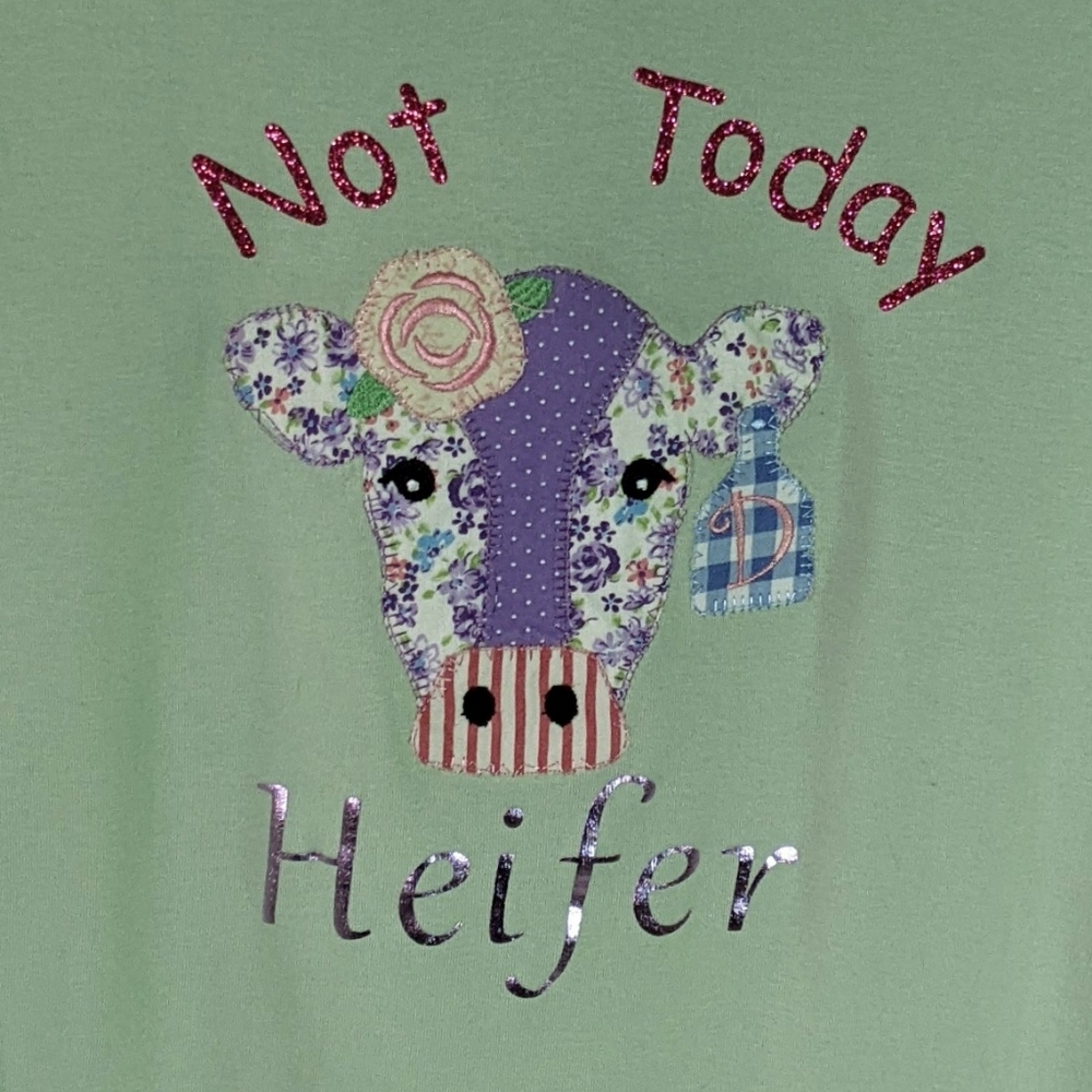 Not Today Heifer T-shirt Patchwork Green L